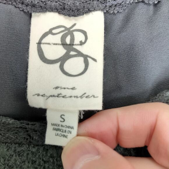 One September Anthropologie Gray Knit Top Women's S Long Lace Sleeves, Back Trim - Picture 3 of 10